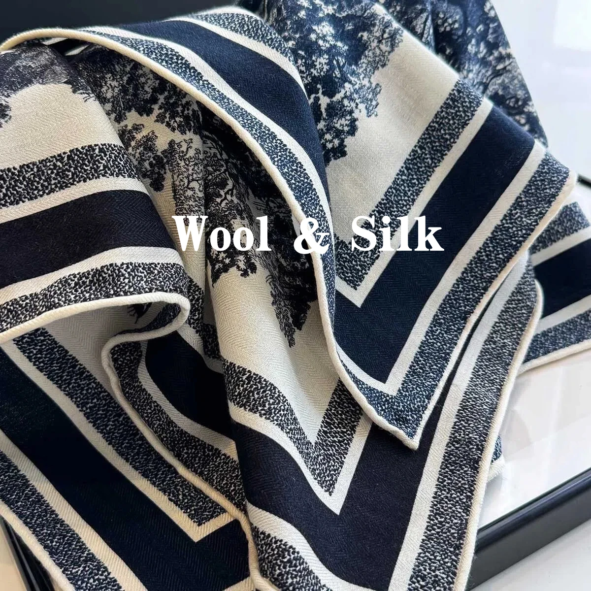

2026 Wool Silk Scarf for Women Winter Classic Printed Square Scarf 82% Wool 18% Silk Neck Warmer Elegant Women Shawl