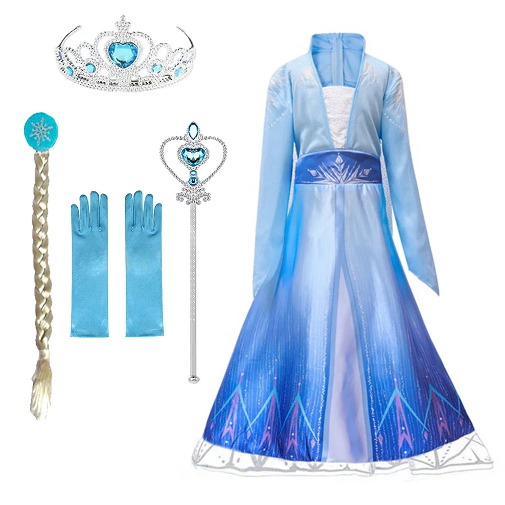Elsa Dress Girls Fashion Party Vestidos Cosplay Girl Clothing Anna Snow Queen Print Birthday Princess Dress Kids Costume