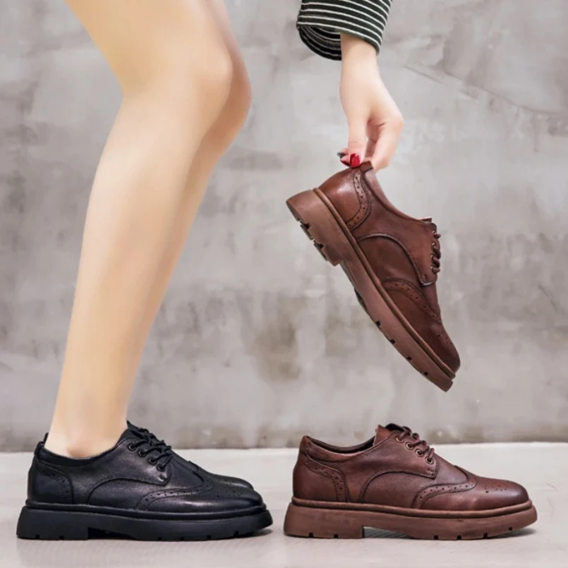 

2025 5 см британские женские осенние женские туфли на танкетке с круглым носком, подлинная модная весенняя обувь Мэри Джейн из натуральной кожи в этническом стиле