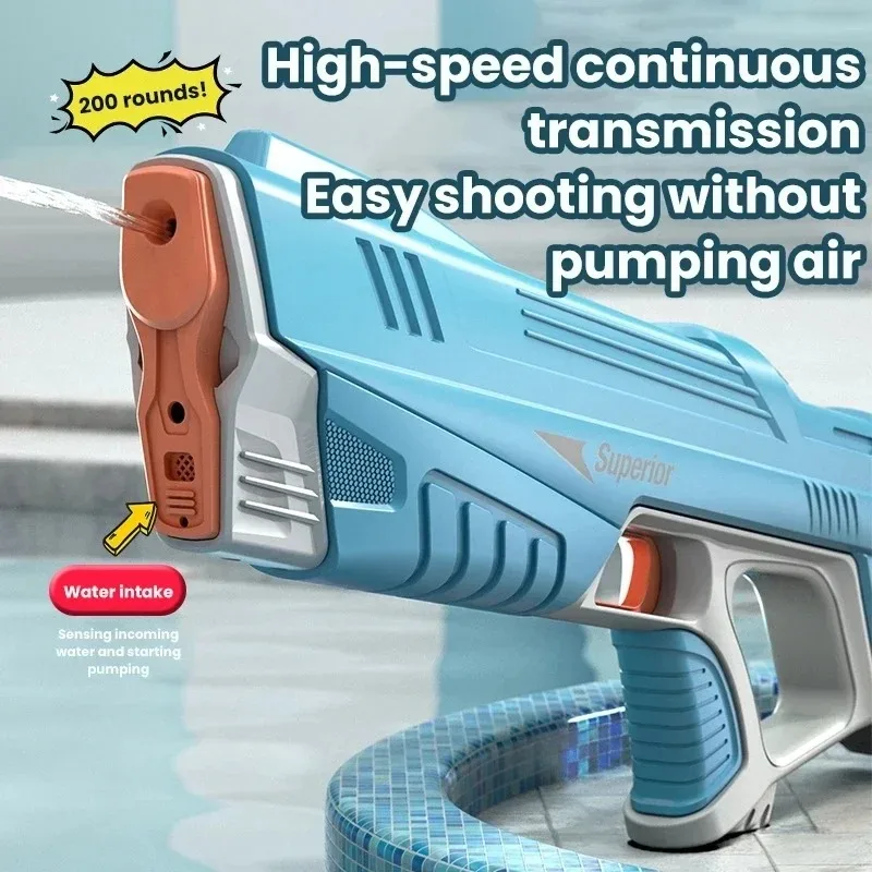 Pistola de agua eléctrica de succión totalmente automática, pistola de juguete de alta presión para piscina, playa de verano, juguete al aire libre