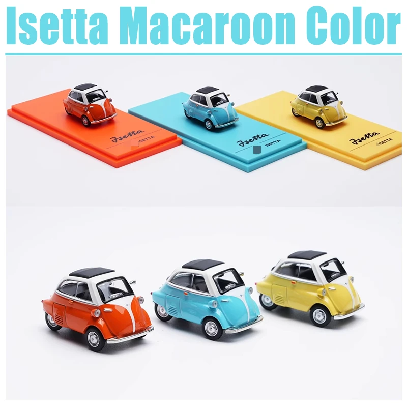 

AR BOX 1/64 Isetta Macaroon Цветная игрушка из сплава Моторный автомобиль Литая под давлением металлическая модель Подарки