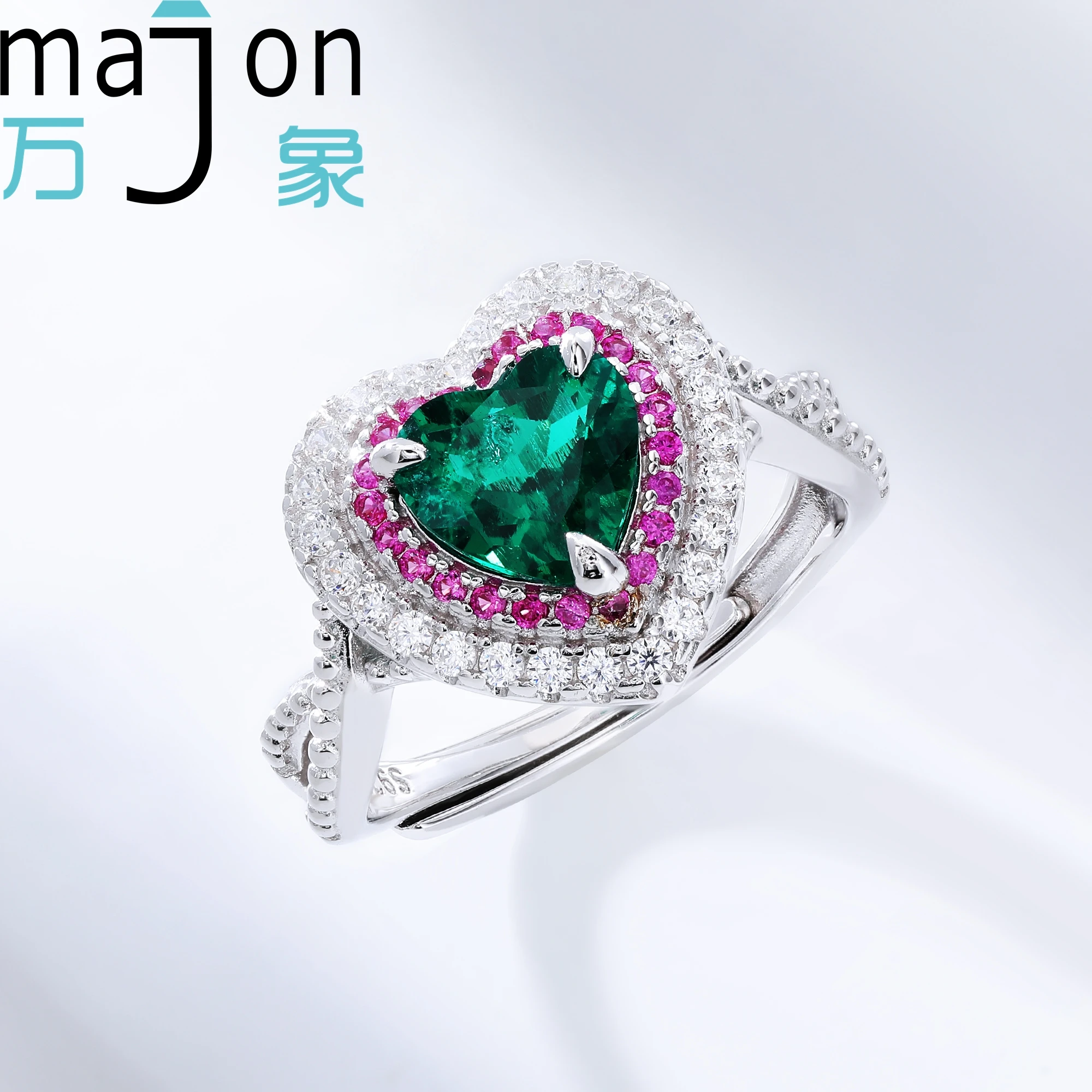 

Romantic 7mm 1.3ct Heart Shape Emerald Lab Diamond Ring Certified Women's S925 Sterling Silver Anniversary Engagement Gift