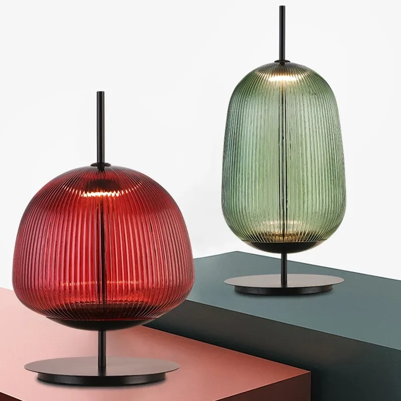 Vintage art round ball decorative bedroom bedside lamp pleated spherical stained glass table lamp
