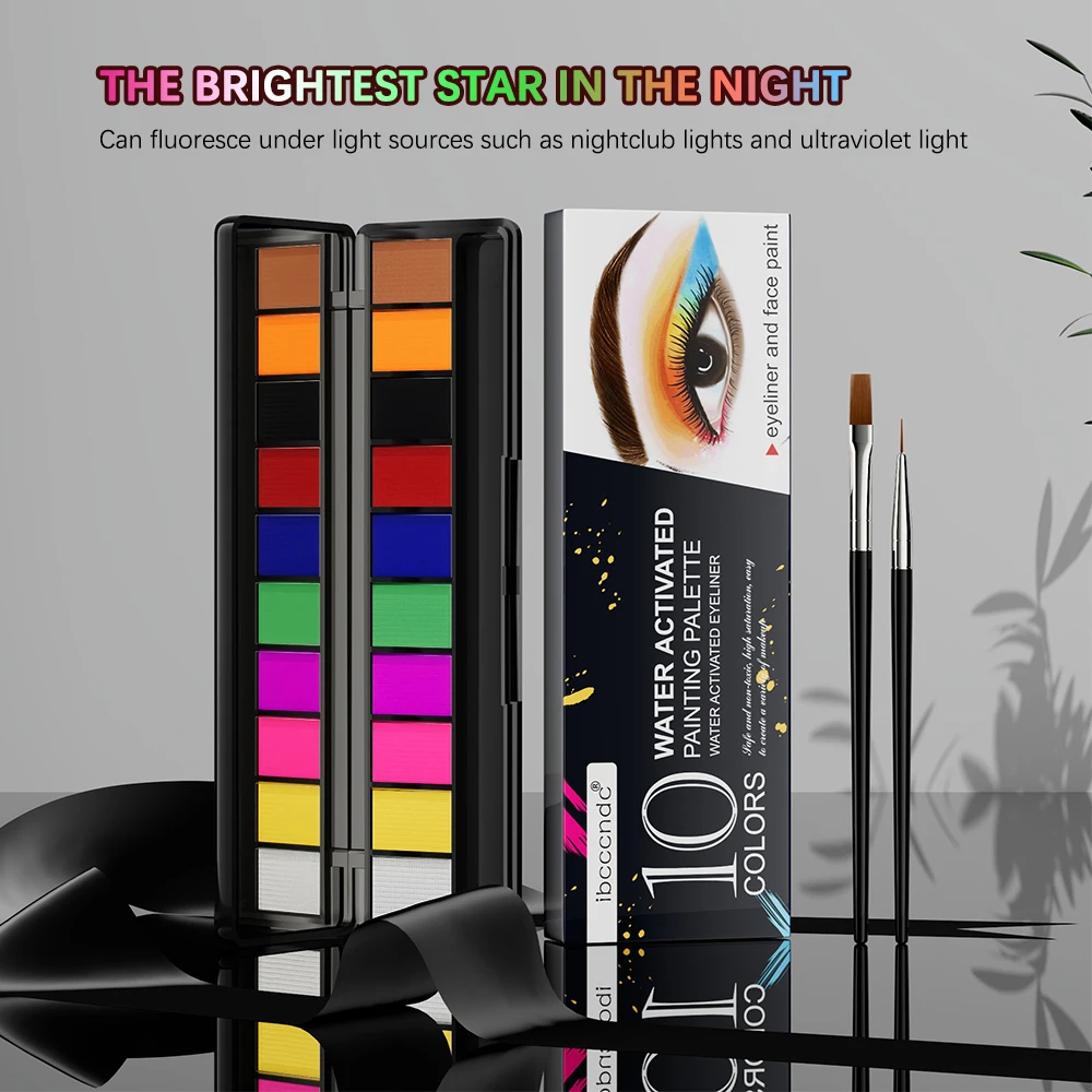 10colors Water Activated Eyeliner UV Light Neon Pastels Water-Soluble UV Eye Liner Pigment Palette Body Paint Camouflage Party