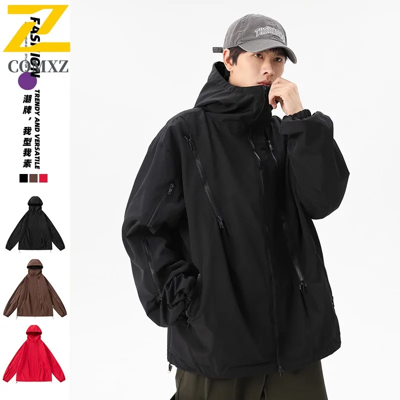 

Men's Windbreaker Jacket Autumn Waterproof Windproof Zippered Hooded Seamless Casual Outdoor Hiking Camping Lightweight Coat