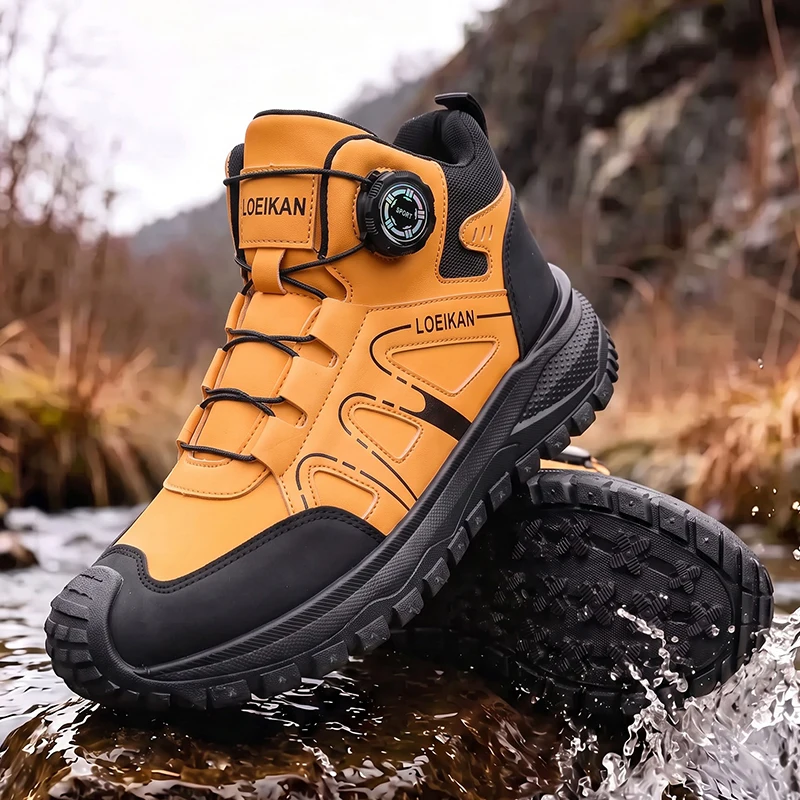 Herren High-Top Freizeitsneaker mit Drehknopf-Schnellschnürung, Schutzkappe und dicker rutschfester Sohle für den täglichen Pendelverkehr und das Gehen auf der Straße. – Detail 8
