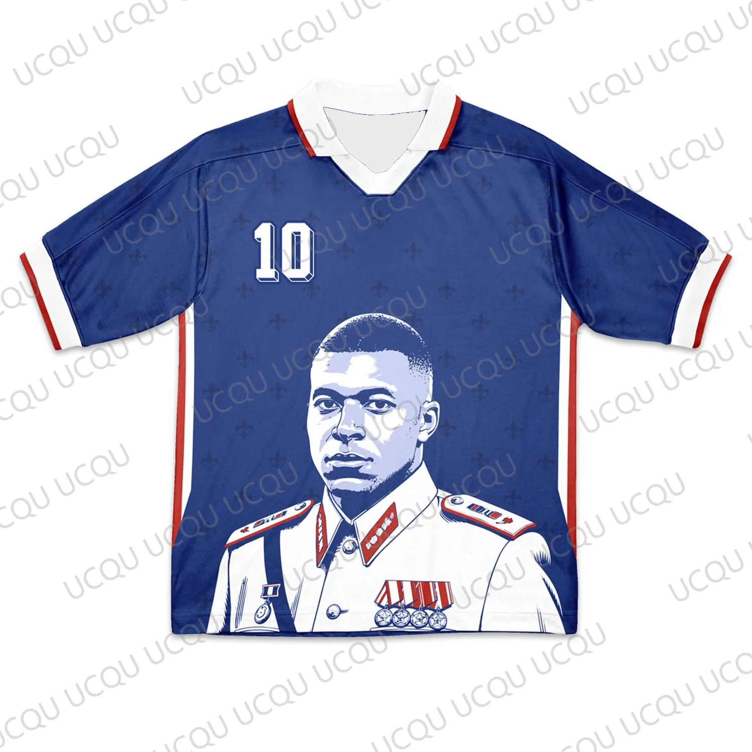 Funny Mbappe 10 Football Graphic Jersey Blue White Soccer Player Portrait Print Short Sleeve Shirt Streetwear Sports Tee Gift