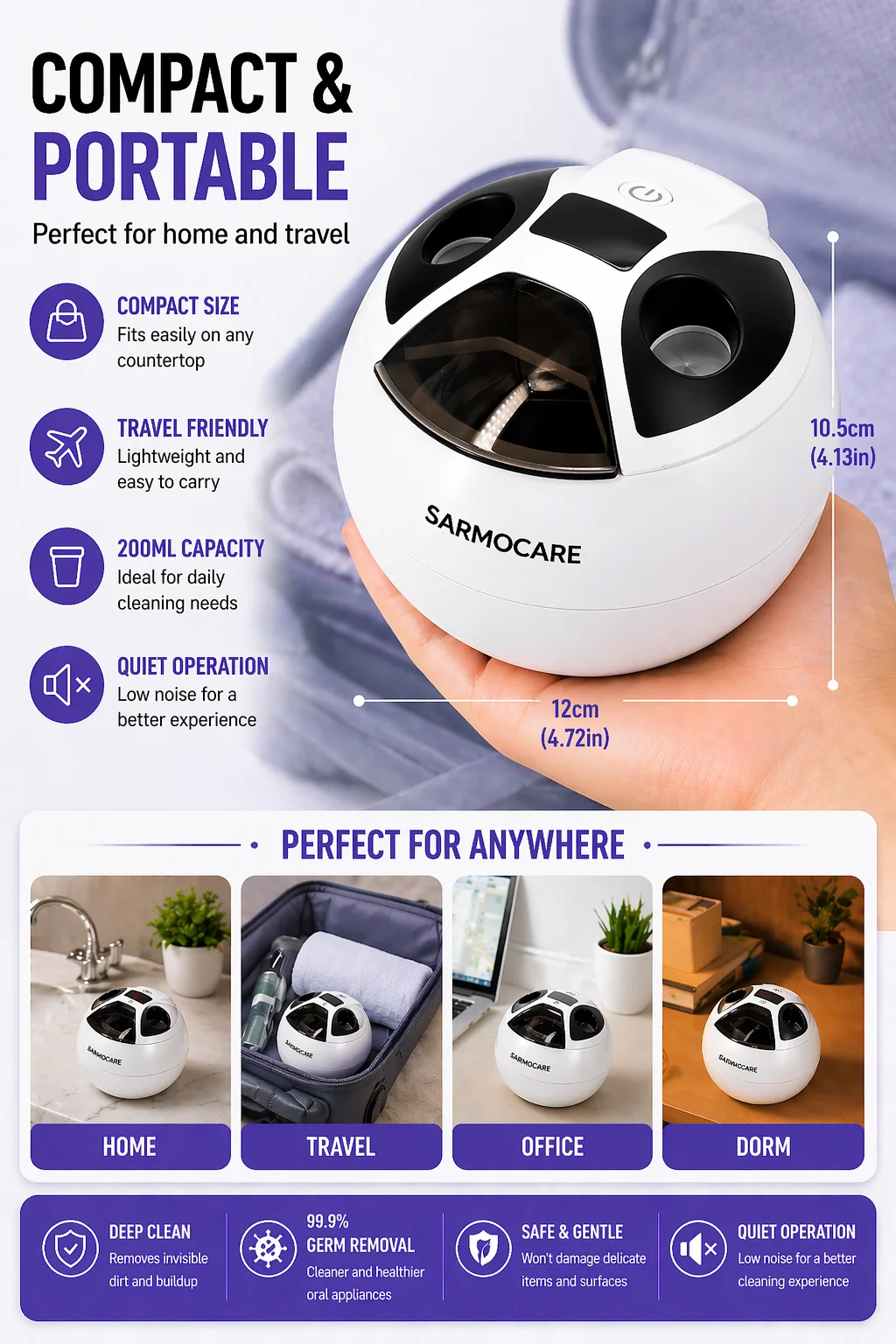 Dentaler Ultraschall-Zahnspangenreiniger 45kHz mit Digitaltimer 200ML für Zahnprothesen, Mundschutz, Zahnspangen und Zahnbürsten – Detail 5