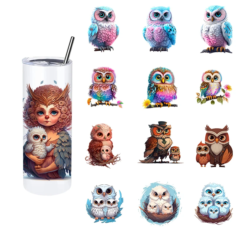 LETOP 1PCS Colorful Owls And Owl Families Dtf Stickers Transfers 20oz Straight Tumblers Custom Uv Dtf