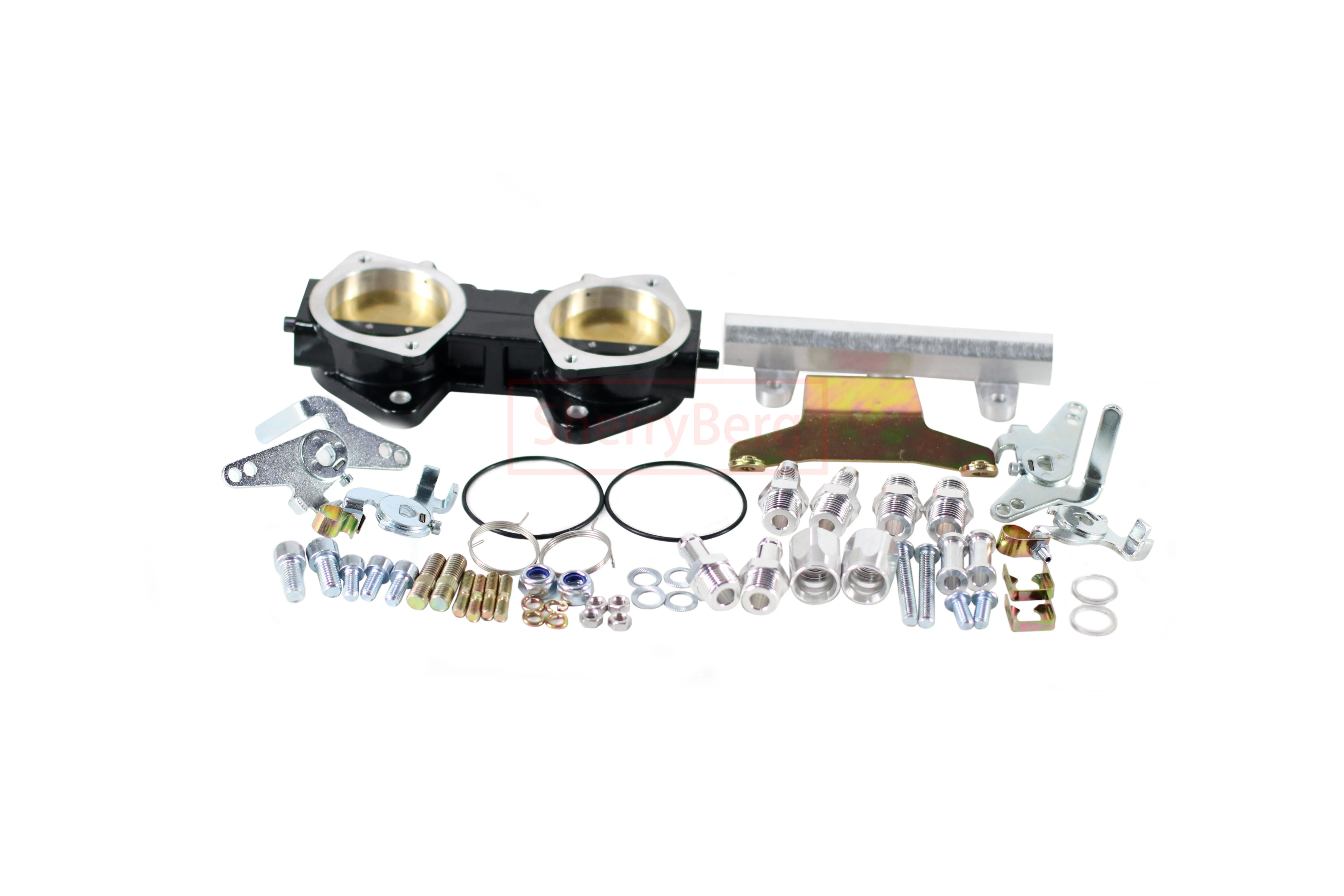 

Двойной дроссельный узел SherryBerg 50 мм (50DCOE) для инжекторов Jenvey Weber/Dellorto/EMPI/EMP/DCOE/DHLA, высота 30 мм, с топливной рампой