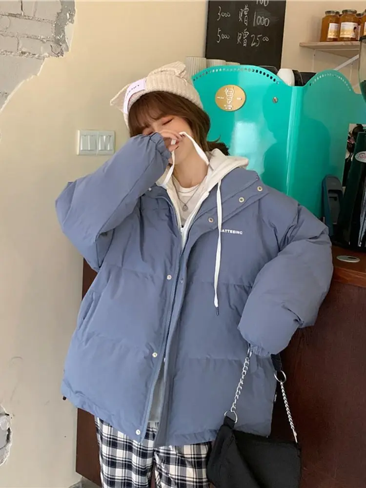 Fake Two Pieces Down Cotton Jacket For Women In 2023 Winter New Korean Version Loose And Slimming Hooded Women's Cotton Coat