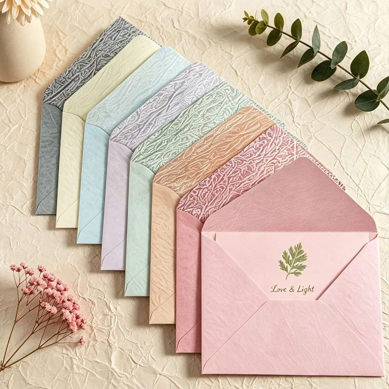 50pcs 16.5x11cm Candy Colored Envelopes for Wedding 120g Texture Paper Invitation Small Business Stationery Supplies Storage Bag