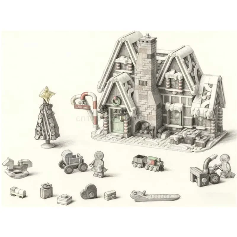 

Новинка 2025, пряничный домик, семейный сбор, модель строительного блока, кирпичная игрушка в сборе с лосем, детский рождественский подарок