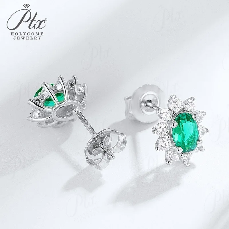 Stud Earrings Lab Grown Ruby Sapphire Emerald Pear 925 Silver Seven Styles Hypoallergenic Christmas Birthday Gift Never Fade