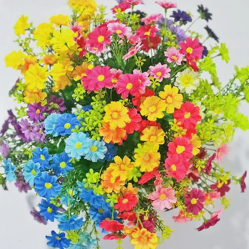 28 헤드 데이지 인조 꽃 부케, 실크 데이지 DIY 꽃병, 홈 가든 파티 웨딩 장식, 크리스마스 가짜 식물 