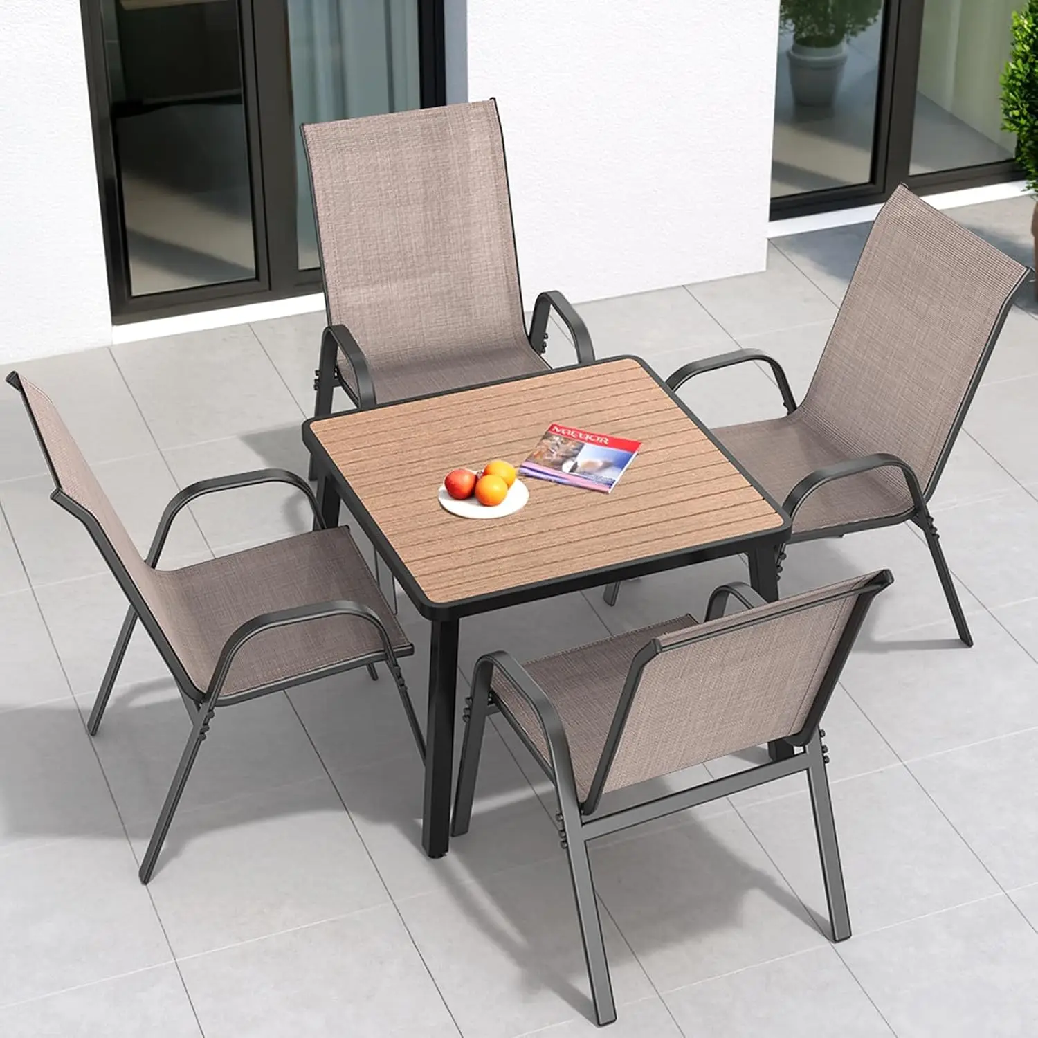 Patio Chairs Set of 4, All Weather Outdoor Dining Chairs | Stackable Dining Furniture Set, Breathable, High Back, Lawn