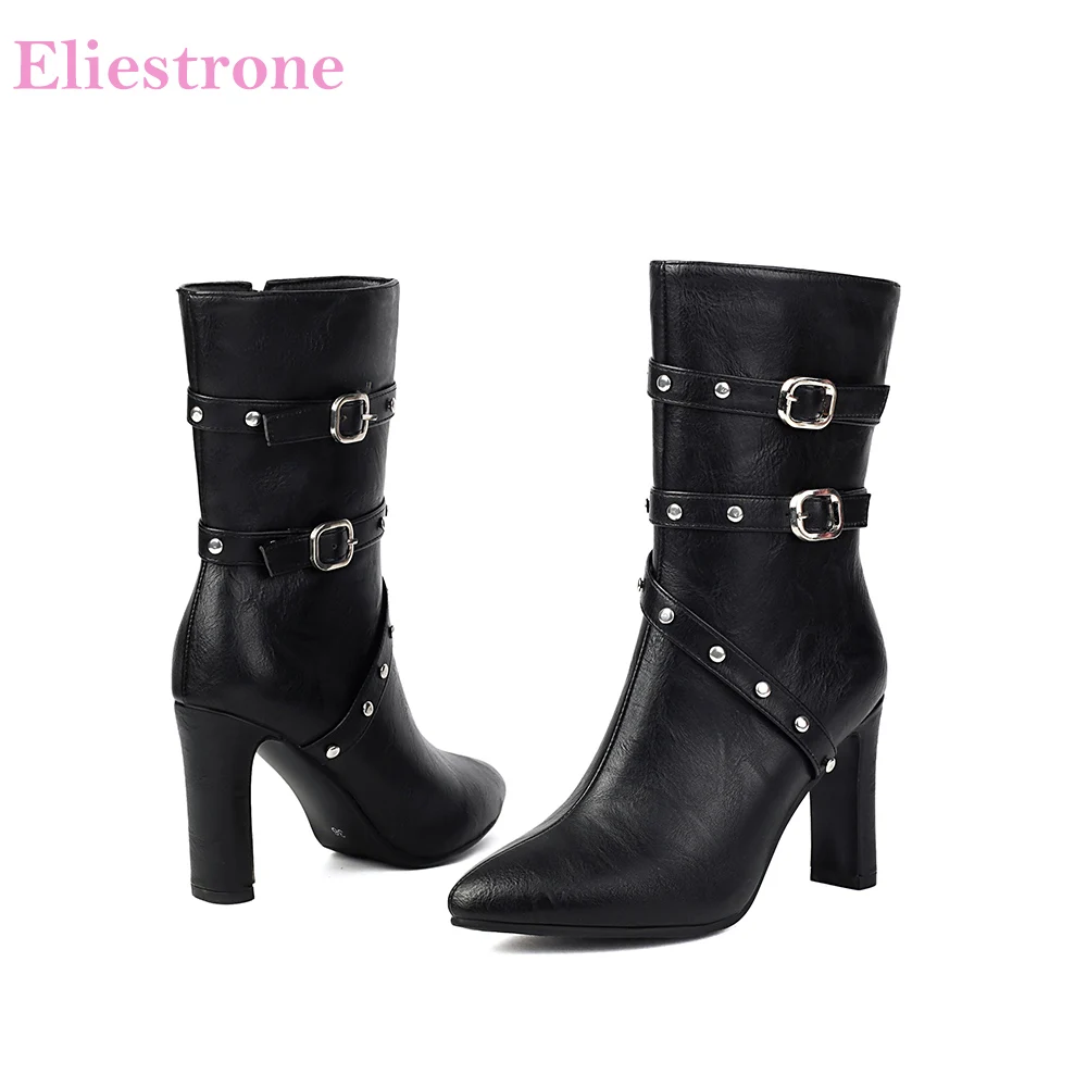 

2025 New Winter Elegant Black Red Women Knee High Boots Hot Zip Square High Heel Lady Nude Shoes Plus Big Size 10 42 45