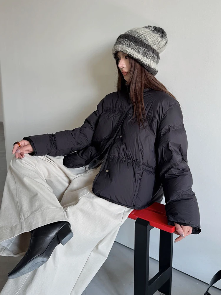 شتاء دافئ الصلبة نفخة س الرقبة أسفل سترة المرأة الأبيض بطة أسفل قصيرة رشاقته باركر أبلى الإناث واحدة الصدر سترة دافئة #5