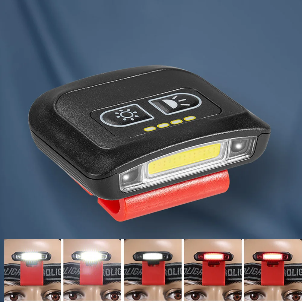 Sensor de led farol de pesca tipo-c recarregável clipe chapéu borda luz embutido bateria farol vermelho branco indução luz de pulso