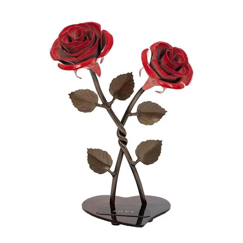 

Red Rose Figurine Metal Art Collectible Small Craft Gift Dreams Ornament for Home Table Decor Birthday Wedding Valentines Day