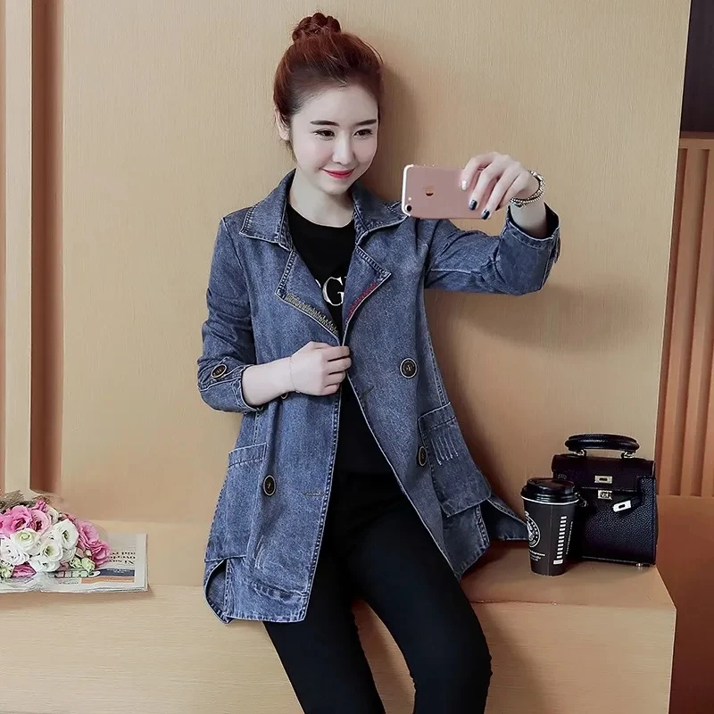 2026 Spring And Autumn Clothes New All-in-one Korean Version Loose Casual Windbreaker Casual Denim Coat Women's Mid-length Tide