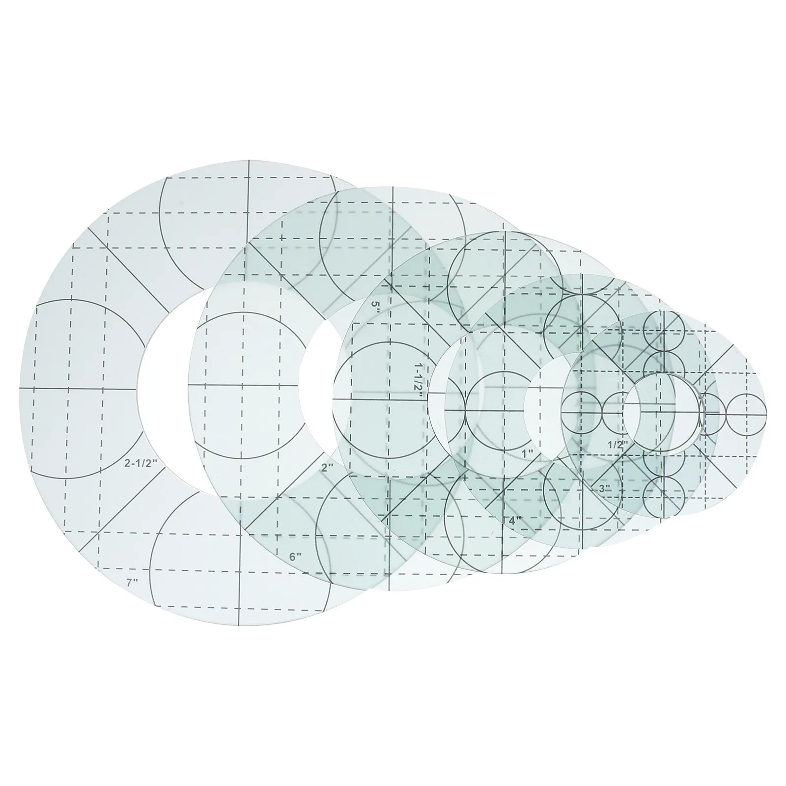 

5Pcs Patchwork Ruler Circle Quilting Templates Non-Slip Crosshatching Sewing Rulers Acrylic Quilt Fabric DIY Tools for Craft