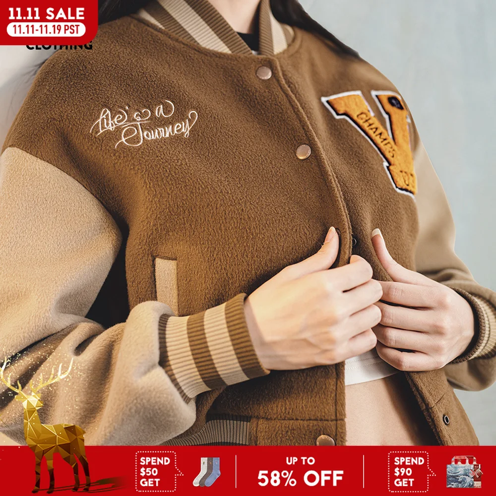 

Винтажная студенческая бейсбольная куртка Maden с вышивкой букв, шерстяное более толстое короткое универсальное пальто для женщин на осень и зиму