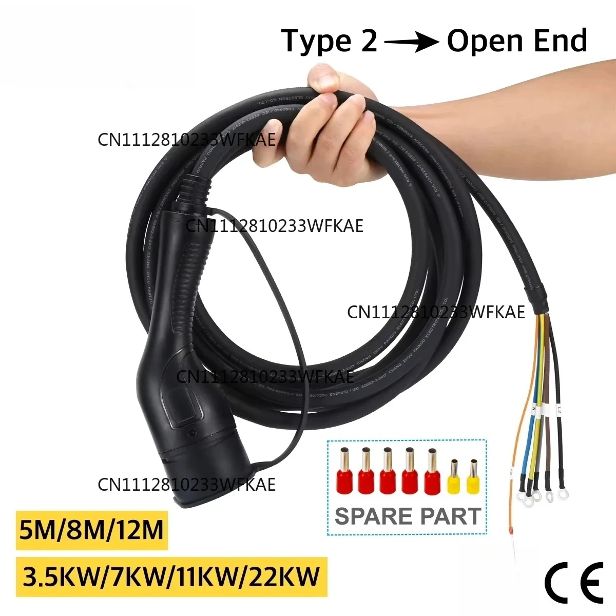 EVcharger4U 3.5KW 7KW 11KW 22KW IEC62196 EV Charging Cable Type 2 Female To Open Wire For Electric Vehicle Charger Station