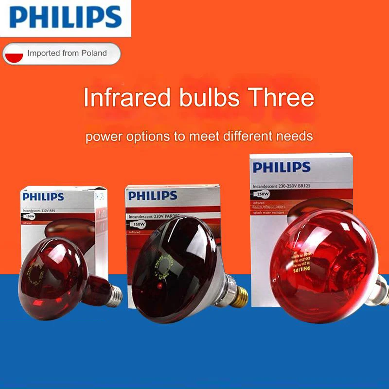 PHILIPS Infrared Physiotherapy Bulb Heating Therapy Red Lamp for Body Neck Ache Arthritis Muscle Joint Relaxation Pain Relief