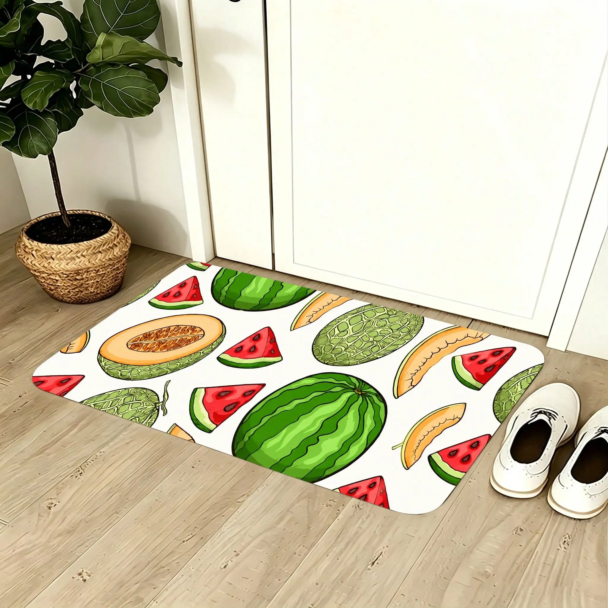 1-Piece European-Style High-End Flannel Carpet With Non-Slip Backing, Watermelon Fruit Pattern, A Must-Have For Stylish Homes. 1-Piece Ultra-Soft Flannel