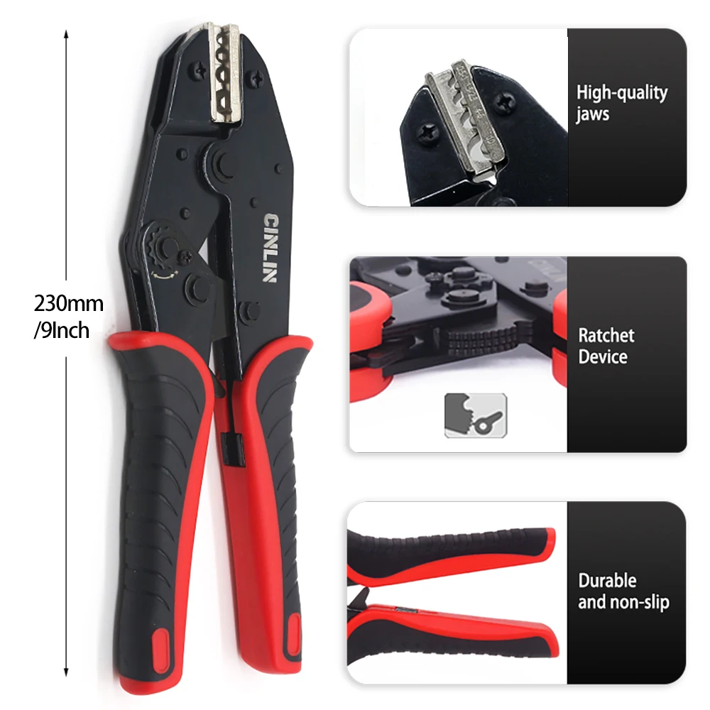 Crimping Tool 0.5-10mm Non-Insulated Terminals Receptacles CLE-10N AWG 20-7 Ratchet Wire Crimper Pliers for OT/UT/RNB/SNB/SC