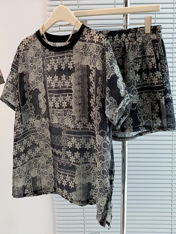 

Комплект футболок с принтом Ele Loose ort Sve, повседневный летний комплект из двух предметов, женский модный круглый комплект Ne Overhead Sle