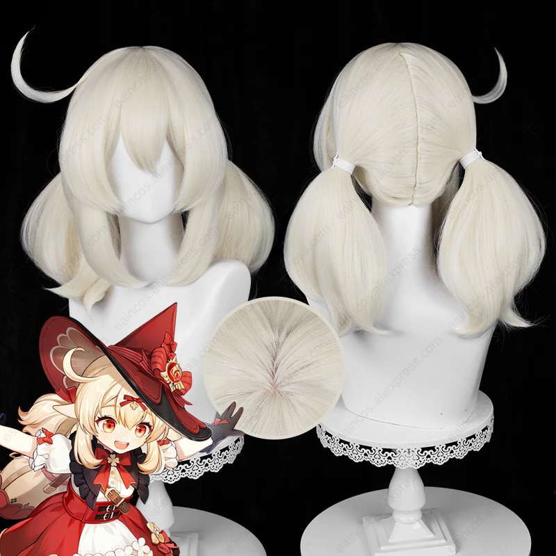 Peruca de Cosplay Klee Blossoming Starlight, Cabelo Sintético, Longo, Creme, Branco, Fofo, Resistente ao Calor, Dia das Bruxas, 42cm