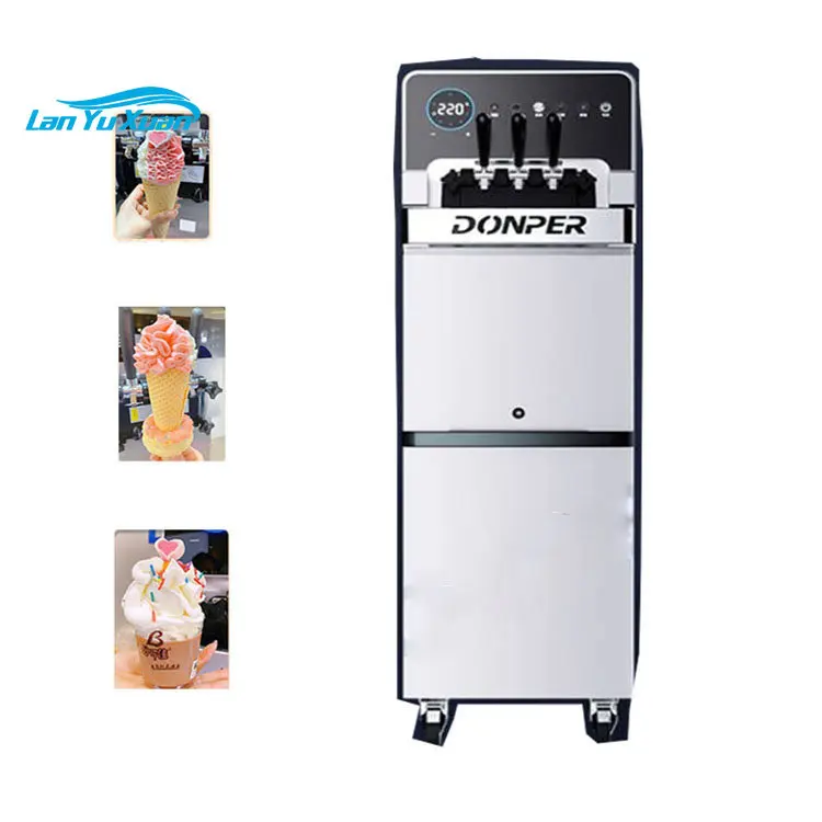 CHANDA 3 Flavors Stainless Steel Commercial Ice Cream Cone Maker Making Machine Refrigerator Soft Serve Ice Cream Machine