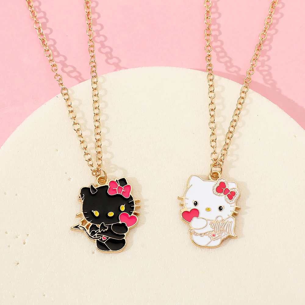 3Pcs Kawaii Sanrio Anime Hello Kitty Alloy Necklace Cartoon KT Cat Pendant Girl Sexy Collar Chain Jewelry Gift for Girlfriend