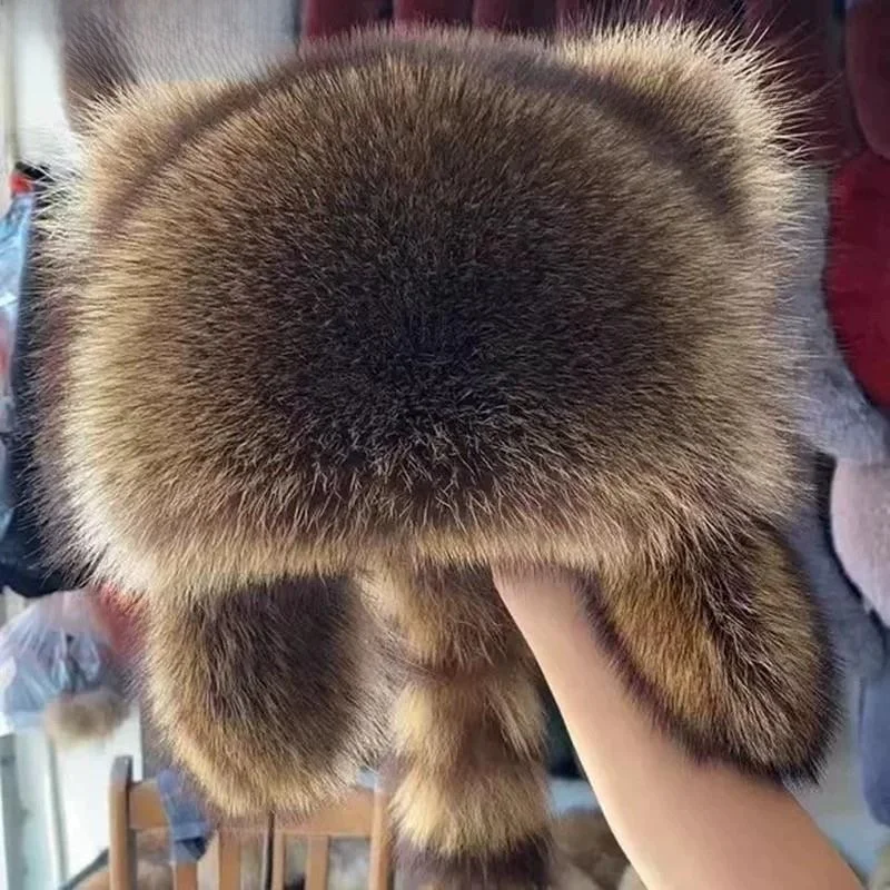

Men's Women's Winter Warm Fur Hat Small Raccoon Ear Protection Hat Fake Fur Lei Feng Emperor Hat Tail MPPMCK Brand