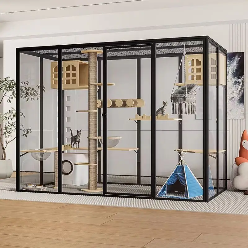 

Панорамная кошачья вилла, кошачий домик, домашняя клетка для кошек, большая внутренняя вилла для кошек, шкаф для кошек, роскошная стеклянная комната для кошек