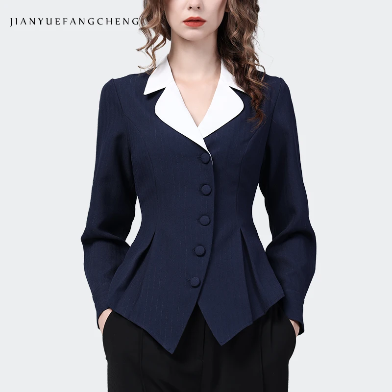 Fashion Lapel Collar Women\' Long Sleeve Shirt Elegant Slim Cinched Waist Tops 2024 Spring Summer Color-blocking Office Blouses