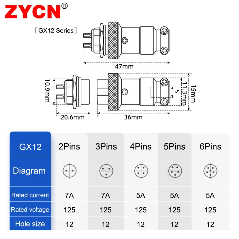 1set GX12 Circular Aviation Socket Plug Male Female Core 12mm Wire Panel Copper Connector With Silver 2Pin 3/4/5/6 Metal