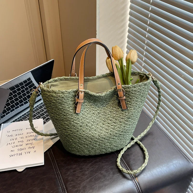 

Женская плетеная сумка-тоут: модная пляжная сумка для весны и лета, стильная и универсальная для повседневного использования, сумка через плечо