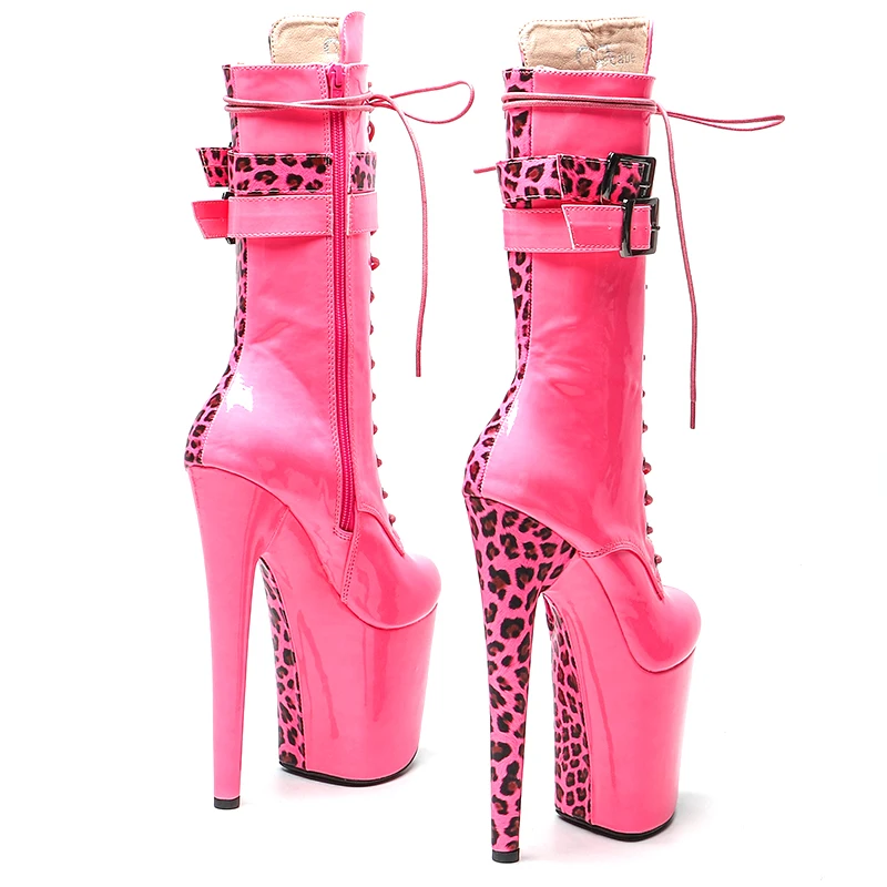 Leecabe 20cm/8inches   Patent PU With Leopard Upper Fashion  High Heel platform   Pole Dancing boots