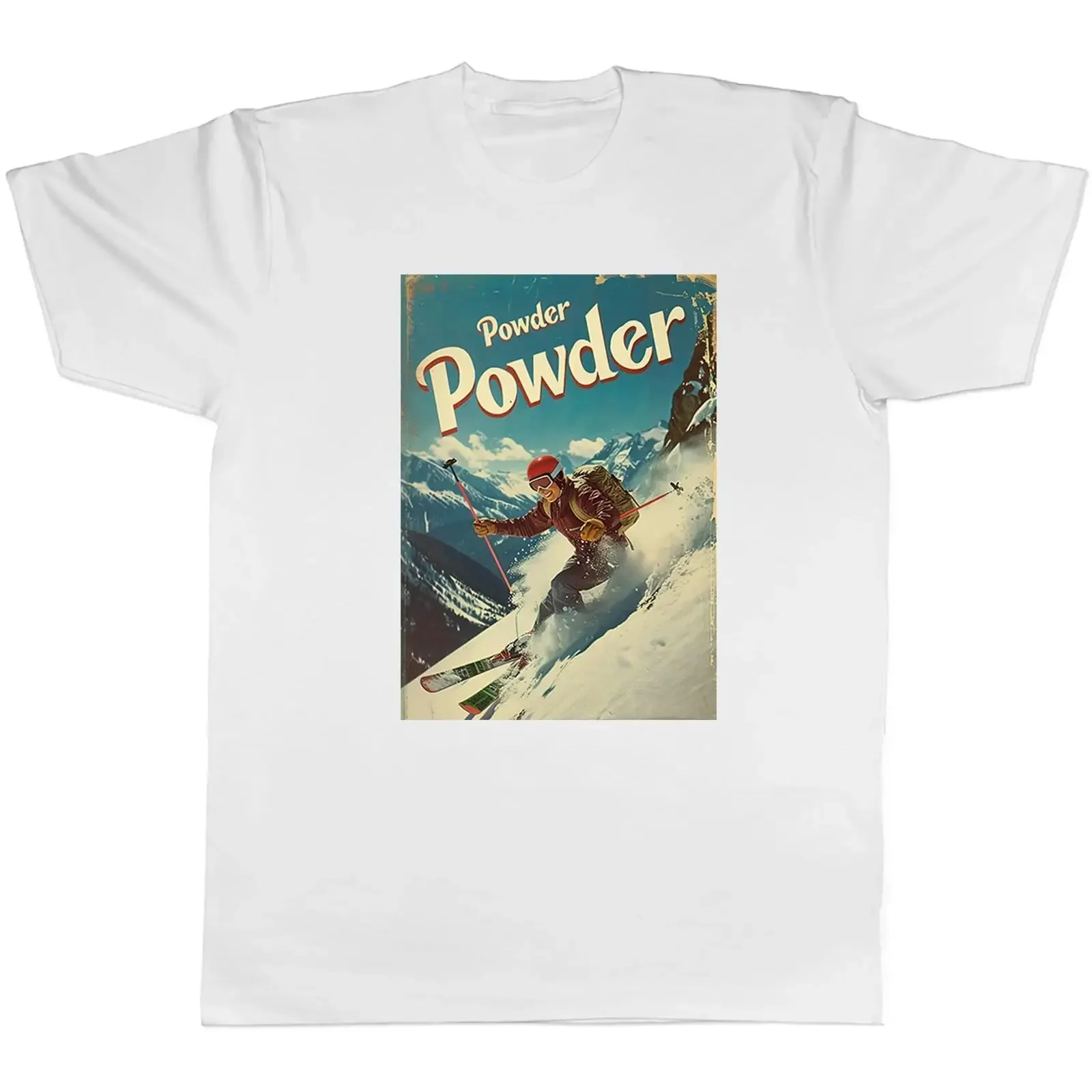 Pulver Schnee Ski Herren T-Shirt Skifahren Berge Vintage Geschenk Vintage Washed Atmungsaktiv Vielseitig Leicht lässig