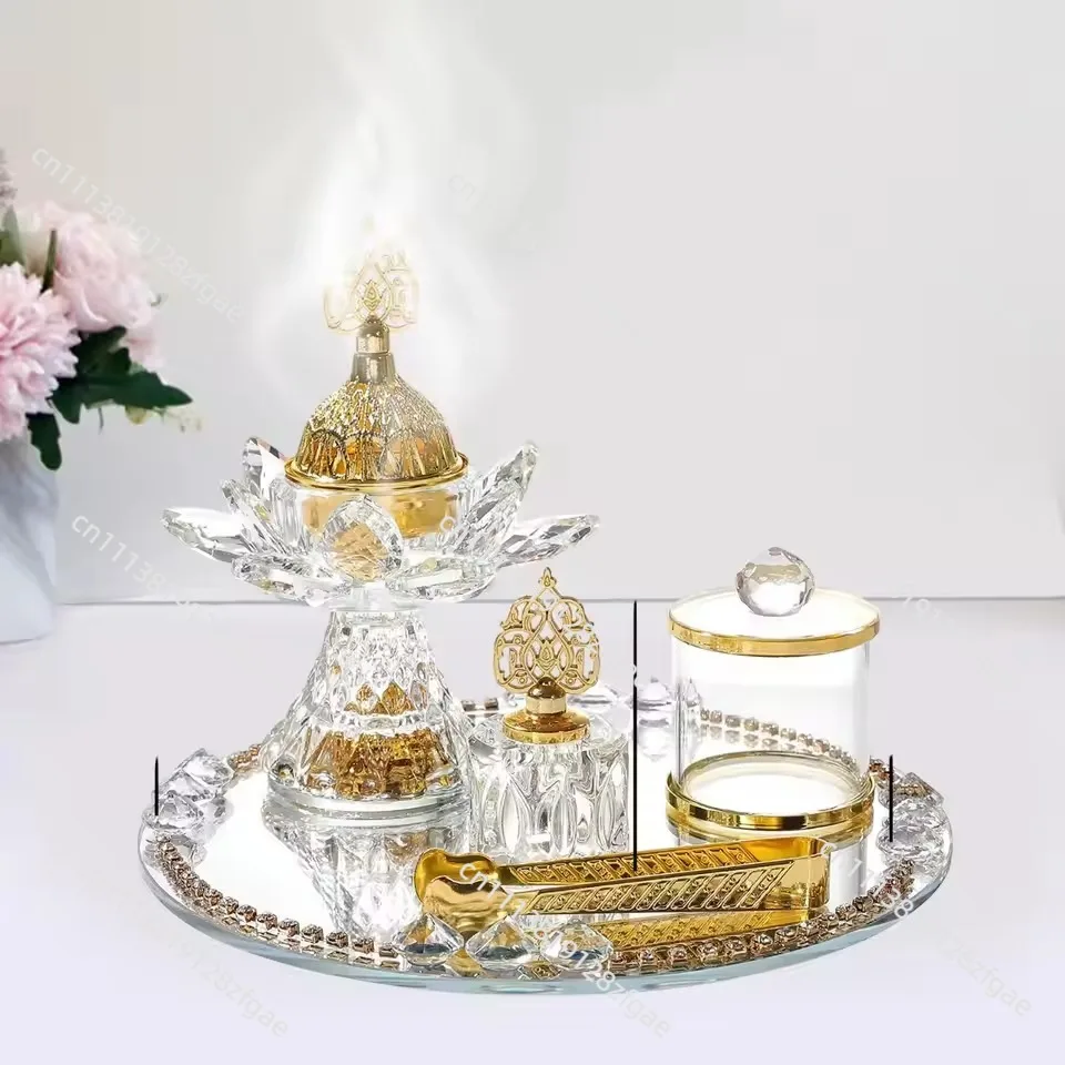 Crystal glass incense burner set Arabian luxury diamond incense burner stick for family wedding Ramadan decoration