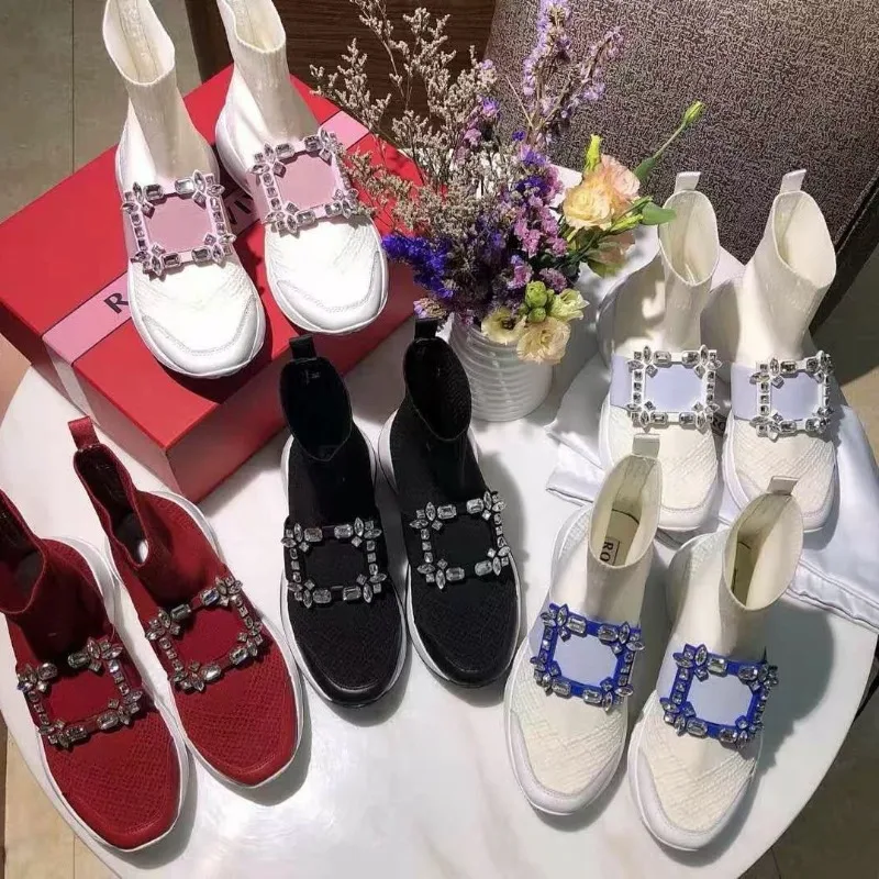 Fashion Designer Women's Shoes Luxury Rhinestone Chunky Sneakers for Woman Exquisite Round Head Sock Boots Zapatillas De Mujer