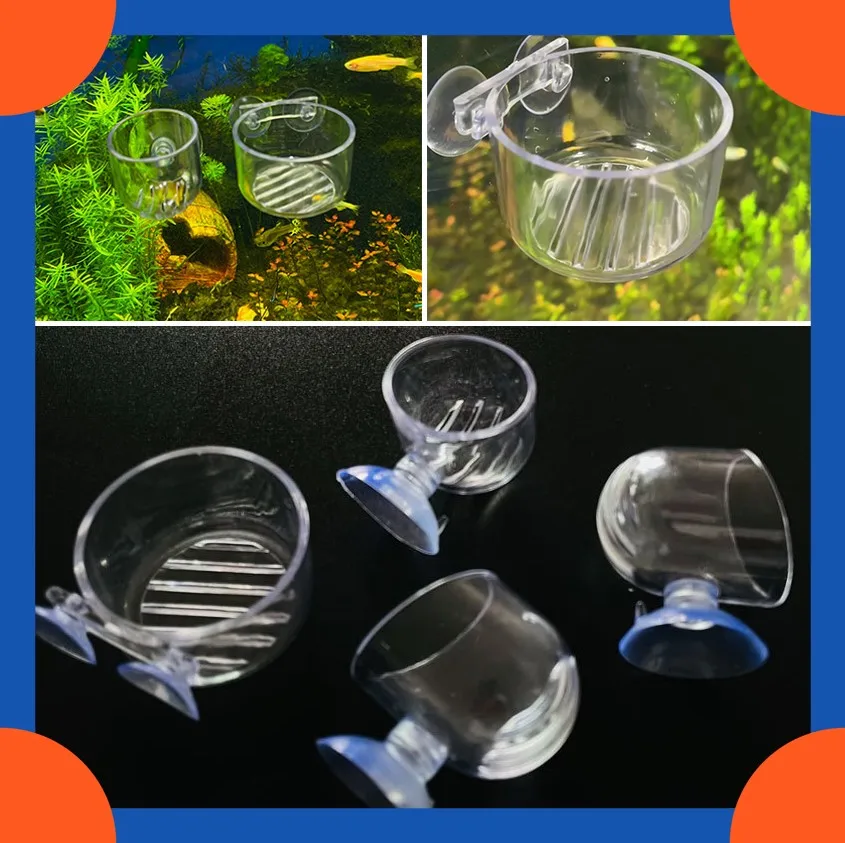 Aquarium Fish Tank Food Feeder,Hanging Fish Tank,Mini Decor,Crystal Acrylic Fish Tank Dispenser,Cylinder Cup,Feeding Accessories