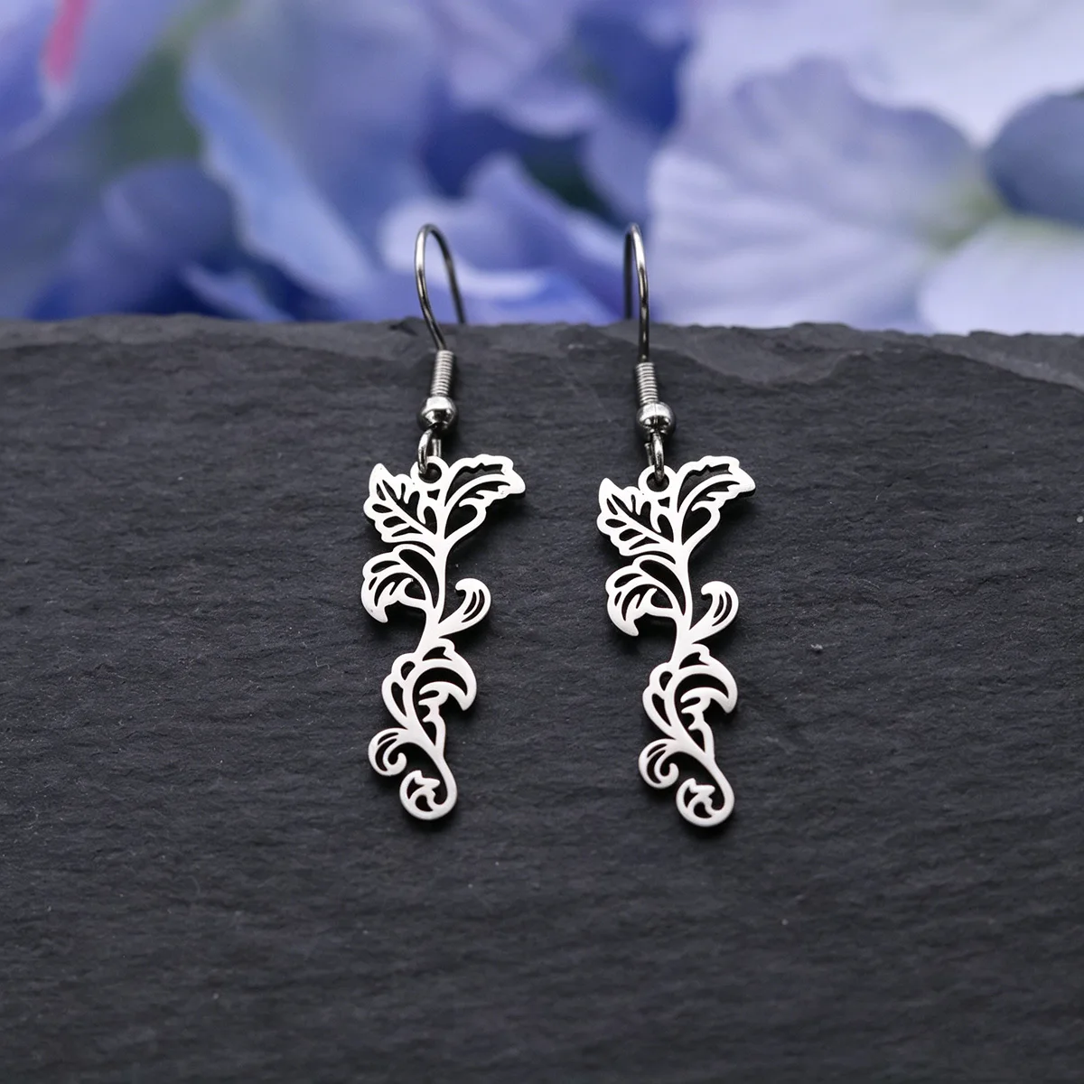 Hollow Long Vine Floral Earrings for Women Metal Waterproof Stainless Steel Lady Ear Hook Jewelry Ear Cartilage Puncture Gifts