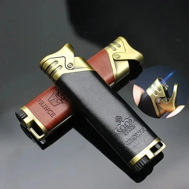 

Metal Windproof Leather Butane Gas Cigar Lighter Small Portable Torch Turbine Lighter Holiday Gift Smoking Accessories