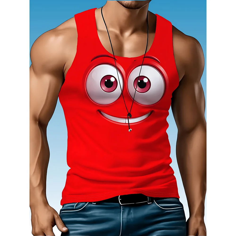 3D Print Fun Exaggerated Expressions Tank Top For Men Fitness Quick Dry Art Stripe Sleeveless Tee Summer Funny Fashion Men Vest
