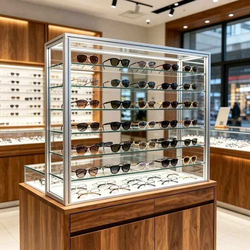Commercial simple glasses display cabinet, glass dust-proof sunglasses sunglasses display rack