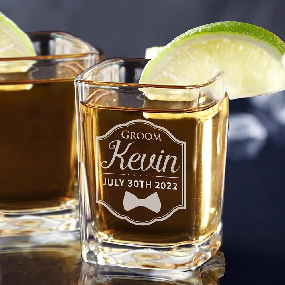 Personalized Gift for Groomsman Square Shot Glasses Wedding Party Best Man Engraved Shot Glasses Father of the Groom Proposal